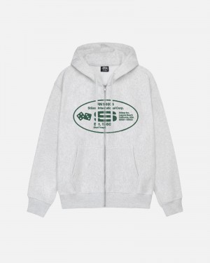 Ash Heather Stüssy Oval Corp. Zip Hoodie | BFGA4-1093