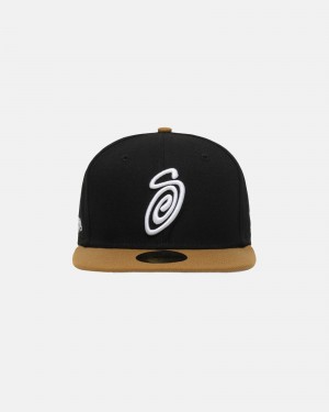 Black/Gold Stüssy New Era 59Fifty Curly S | NXRU1-6524