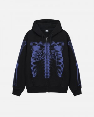 Black Purple Stüssy Rib Cage Zip Hood | NLMG-98726