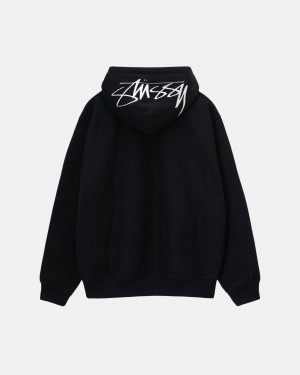 Black Stüssy Back Hoodie Applique Hoodie | UXPN1-3549