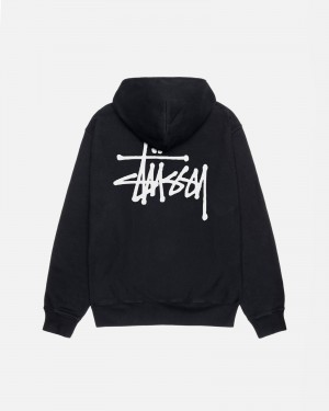 Black Stüssy Basic Stussy Hoodie Pigment Dyed | TEZV6-8305