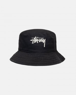 Black Stüssy Bucket Hat Big Stock | YHKJ-23670