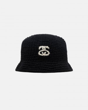 Black Stüssy Bucket Hat SS Link Knit | NXCG-91238