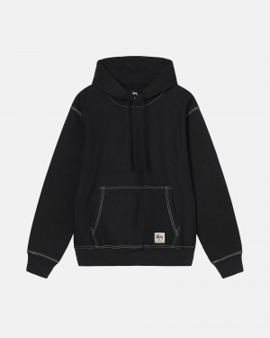 Black Stüssy Contrast Stitch Label Hoodie | XRJT2-8603