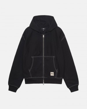 Black Stüssy Double Face Label Zip Hoodie | URZO5-7204