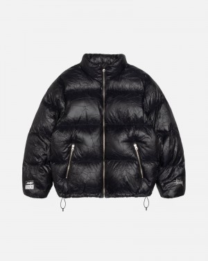 Black Stüssy Down Puffer Wrinkled Nylon | QBAG1-7293