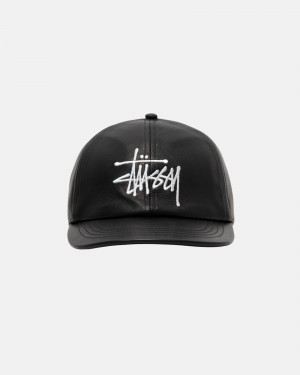 Black Stüssy Low Pro Basic Leather Strapback | EICZ7-1806