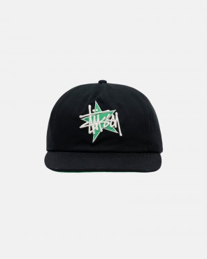 Black Stüssy Mid-Depth Basic Star Strapback | WCNE6-2947