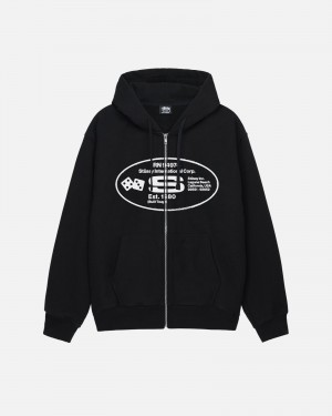 Black Stüssy Oval Corp. Zip Hoodie | VYID0-8241