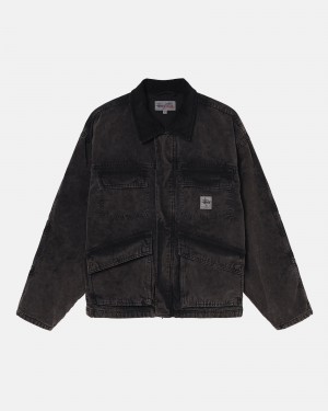 Black Stüssy Shop Jacket Washed Canvas | NJSU5-4203