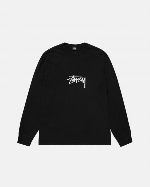 Black Stüssy Small Stock LS Tee Pigment Dyed | JSRK3-2984