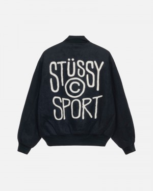 Black Stüssy Sport Melton Varsity Jacket | GSDT9-7813