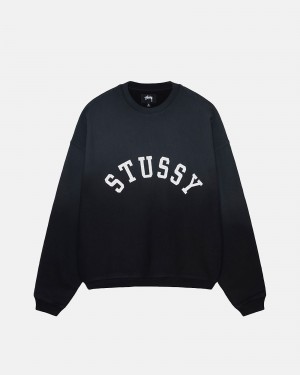 Black Stüssy Sun Faded Oversized Crew | ZNWO7-9568