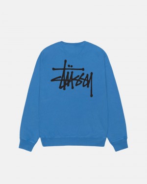 Blue Stüssy Basic Stussy Crew Pigment Dyed | JYBZ-74903