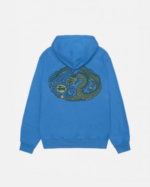 Blue Stüssy Mosaic Dragon Hoodie Pigment Dyed | ZRNV-79652