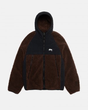 Brown Stüssy Sherpa Paneled Hooded Jacket | HIOT4-8275