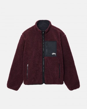 Burgundy Stüssy Sherpa Reversible Jacket | UASV6-0178