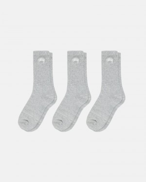 Grey Heather Stüssy Stock Crew Sock Pack | XRQJ4-5203