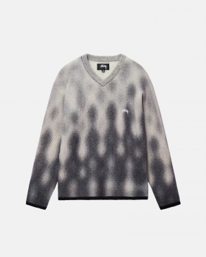 Grey Stüssy Gradient Dot Brushed Sweater | FSZO-23684