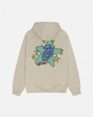 Khaki Stüssy Galaxy Hoodie | WTFX8-4152