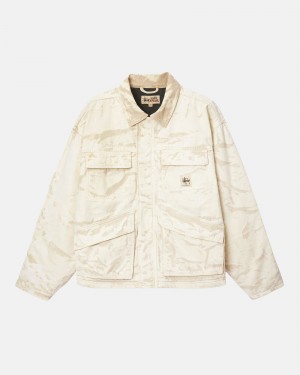 Khaki Stüssy Shop Jacket Distressed Canvas | PAXJ0-6738