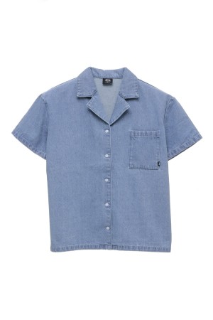 Mid Blue Stüssy Denim Os Shirt | ICEJAM-637