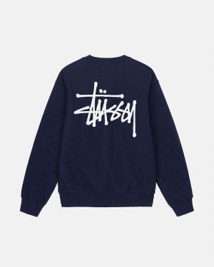 Navy Stüssy Basic Stüssy Crew | RBKQ-92864