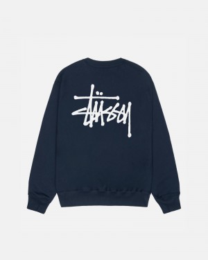 Navy Stüssy Basic Stüssy Crew | UHQK8-6374