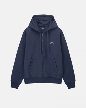 Navy Stüssy Stock Logo Zip Hoodie | DJBY8-7123