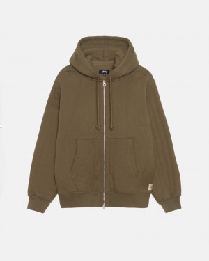 Olive Green Stüssy Vertical Quilted Zip Hood | LIYQ9-7630