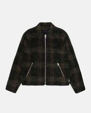 Olive Plaid Stüssy Mohair Club Jacket | YTQB3-4580