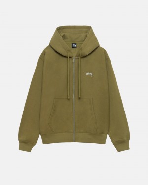 Olive Stüssy Stock Logo Zip Hoodie | ZXTE6-8572