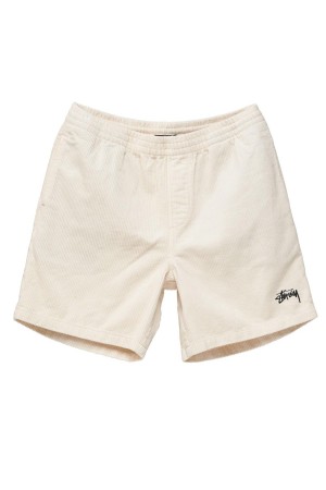 Pigment Washed White Stüssy Wide Wale Cord Beachshort | EUFPNV-037