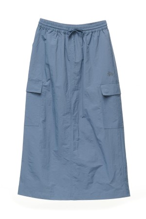 Steel Blue Stüssy Nylon Cargo Midi Skirt | IBTFDC-430