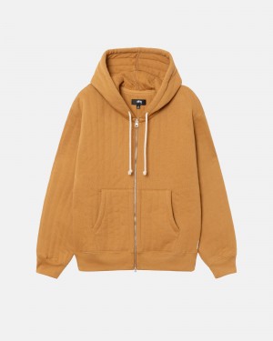 Tan Stüssy Vertical Quilted Zip Hoodie | LTBC3-9456