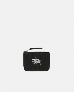 Washed Black Stüssy Canvas Coin Pouch | ACGS-86324