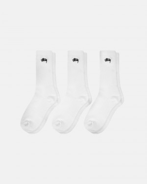 White Stüssy Stock Crew Sock Pack | DXVJ0-1473