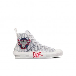 White Stüssy Stussy x Dior B23 SHAWN Ox Head Embroidery Patch High Top Trainers | QNXK-81H49