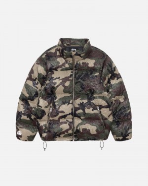 Woodland Camo Stüssy Down Puffer Wrinkled Nylon | NPFS7-8315