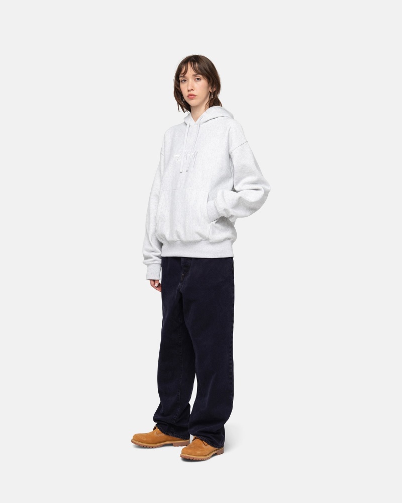 Ash Heather/White Stüssy Stock Logo Applique Hoodie | KRTG1-4692