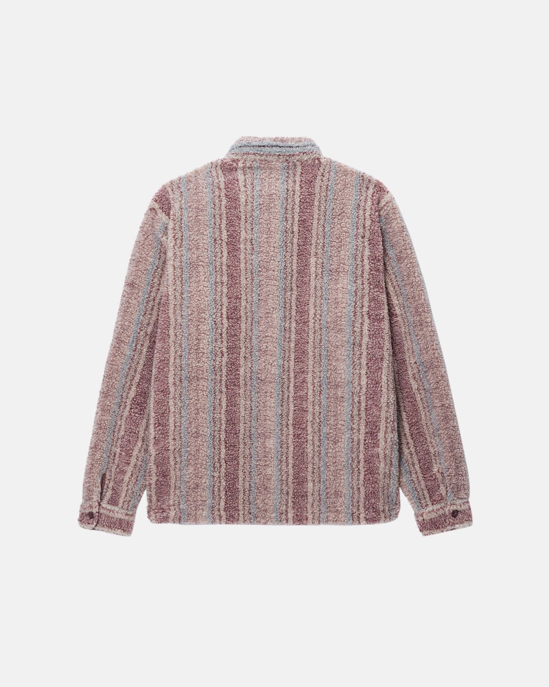 Berry Stüssy Striped Sherpa Shirt | JIPE7-3852