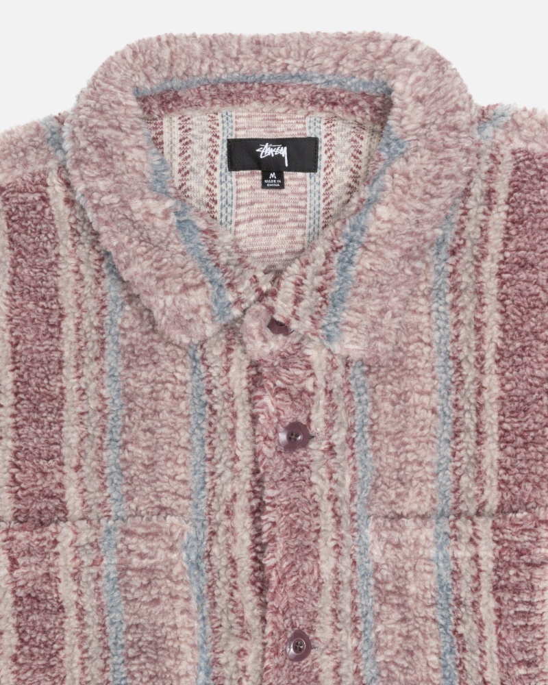 Berry Stüssy Striped Sherpa Shirt | JIPE7-3852