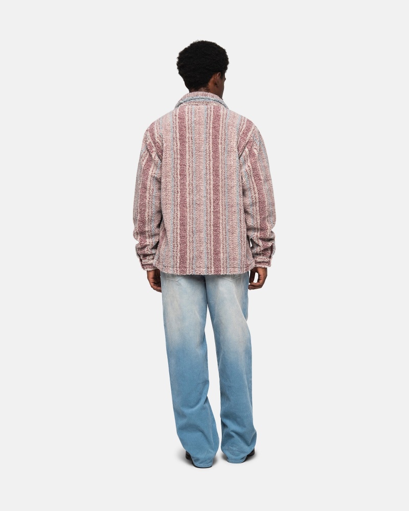 Berry Stüssy Striped Sherpa Shirt | JIPE7-3852