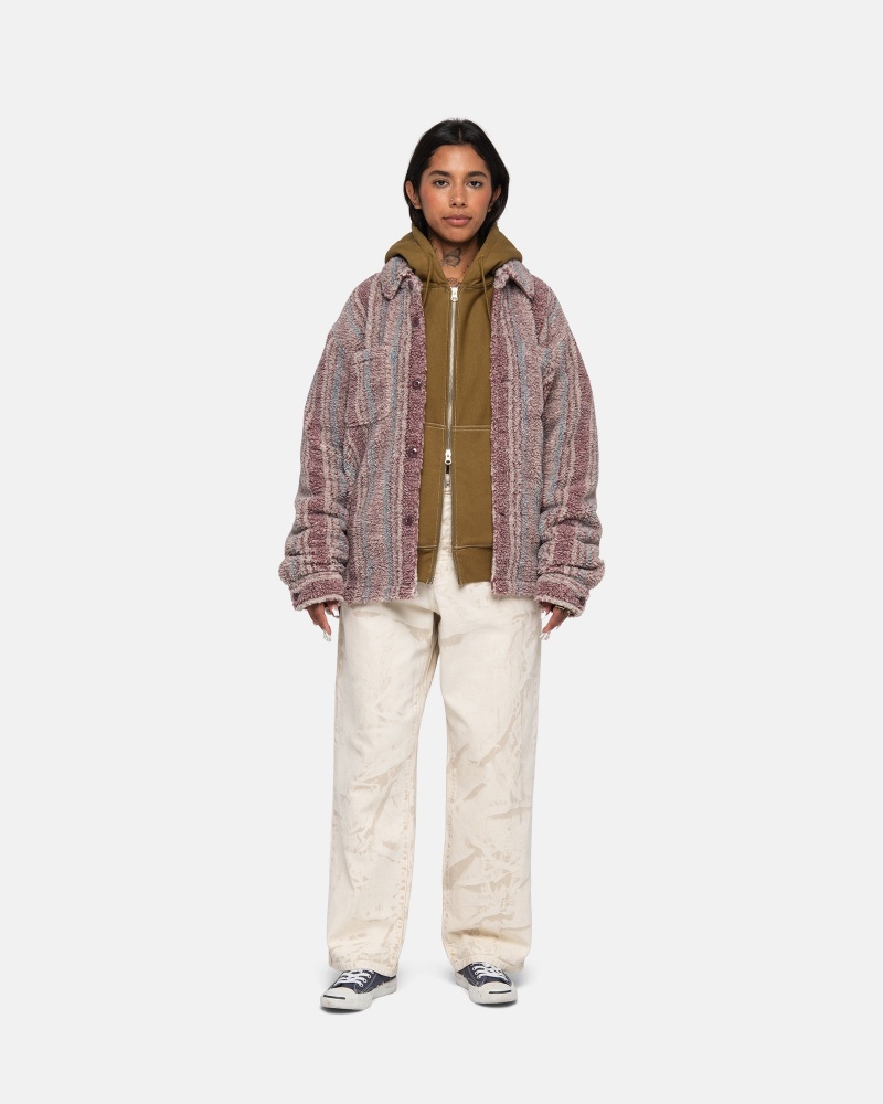 Berry Stüssy Striped Sherpa Shirt | JIPE7-3852