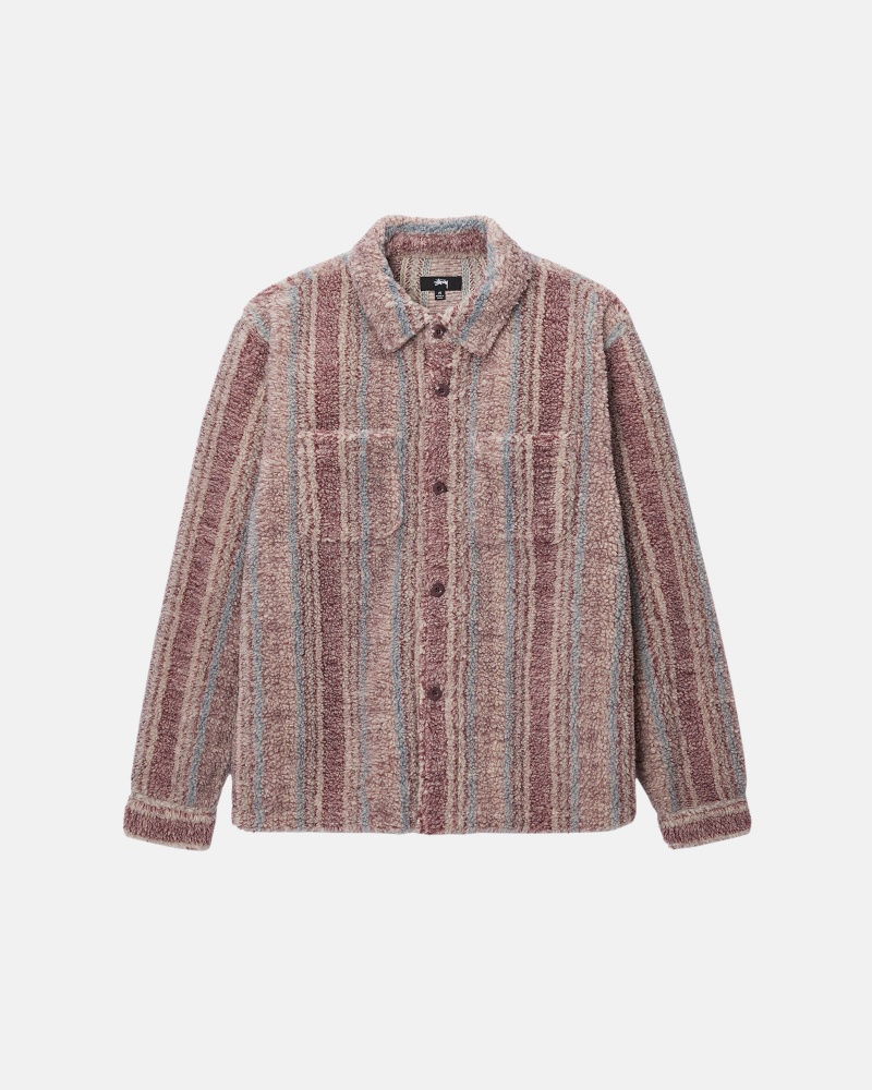 Berry Stüssy Striped Sherpa Shirt | JIPE7-3852