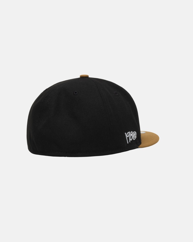 Black/Gold Stüssy New Era 59Fifty Curly S | NXRU1-6524