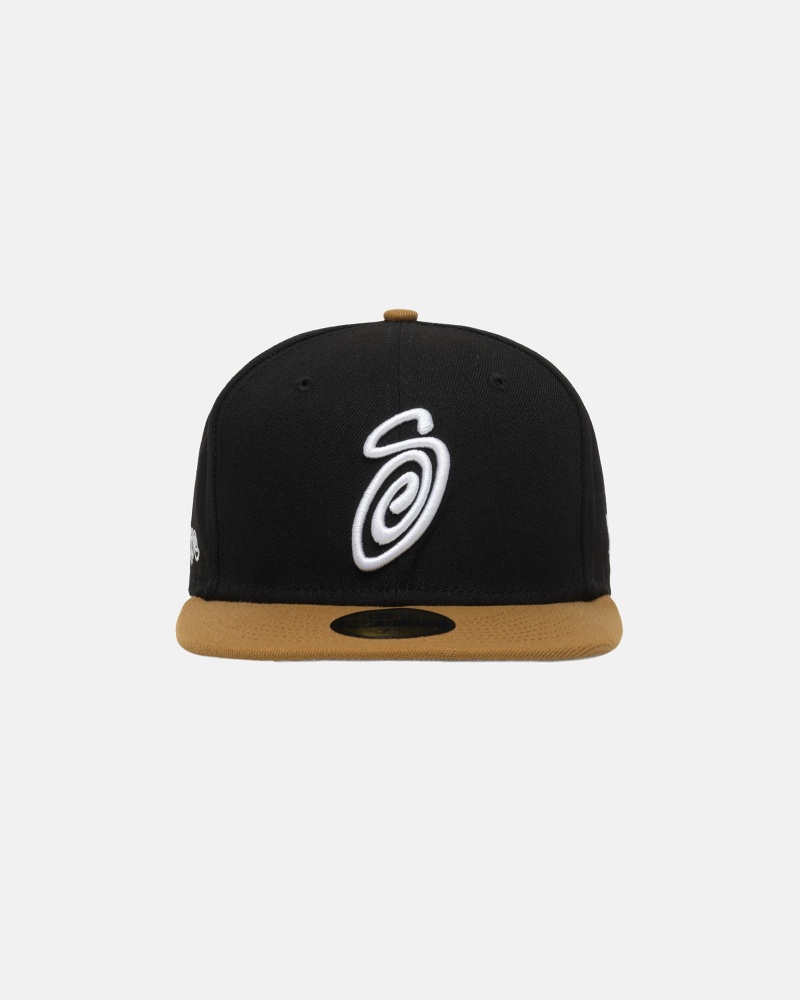 Black/Gold Stüssy New Era 59Fifty Curly S | NXRU1-6524