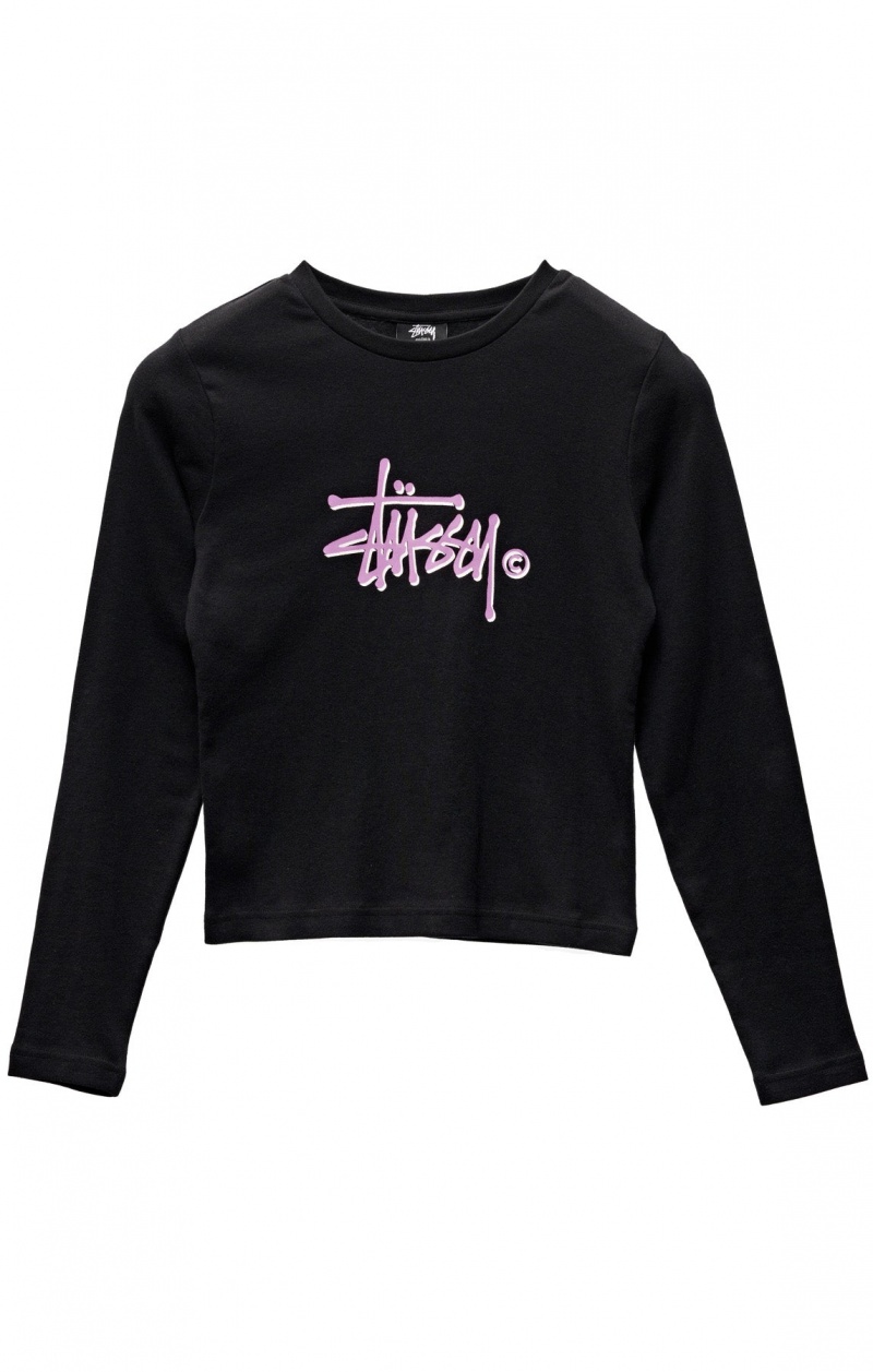 Black/Lilac Stüssy Graffiti Rib Ls Tee | RKOQSZ-510