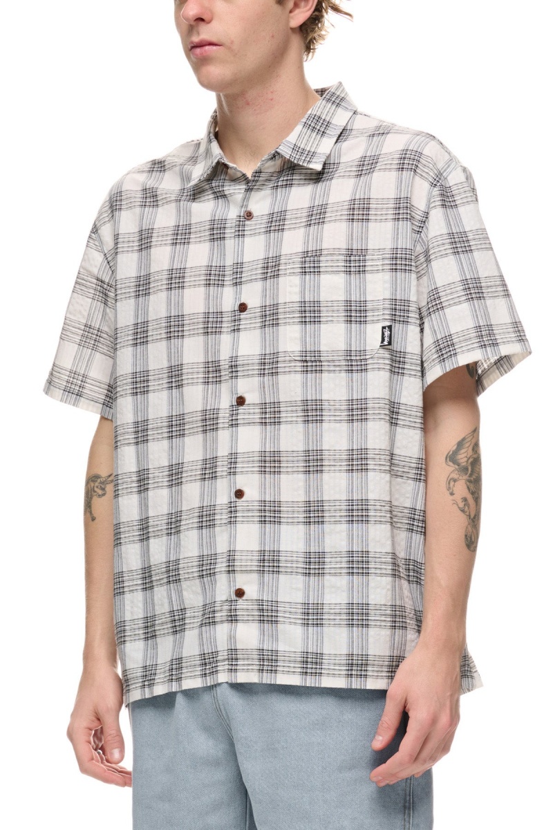 Black/White Stüssy Coop Check Ss Shirt | HURIAZ-650