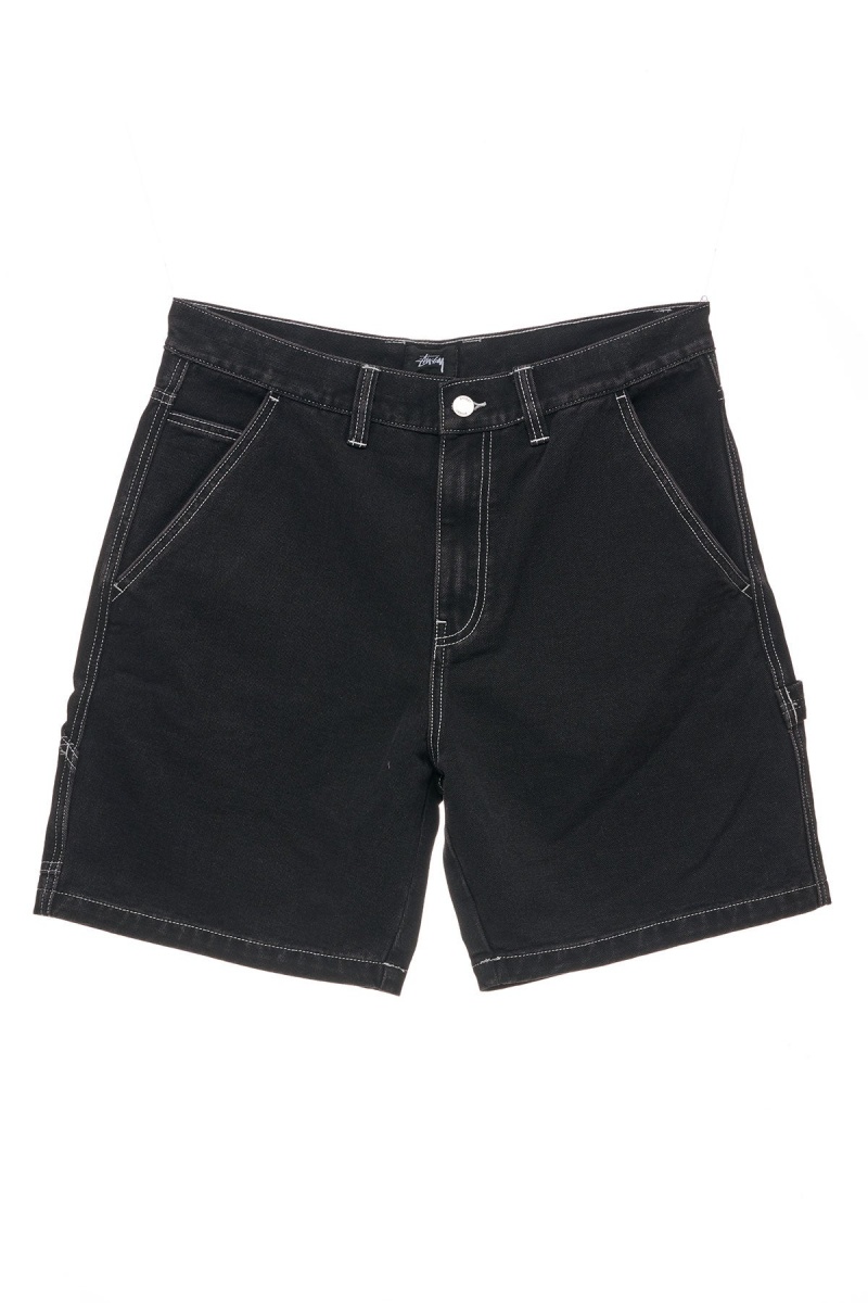 Black Denim Stüssy Carpenter Short | KBAMNU-412